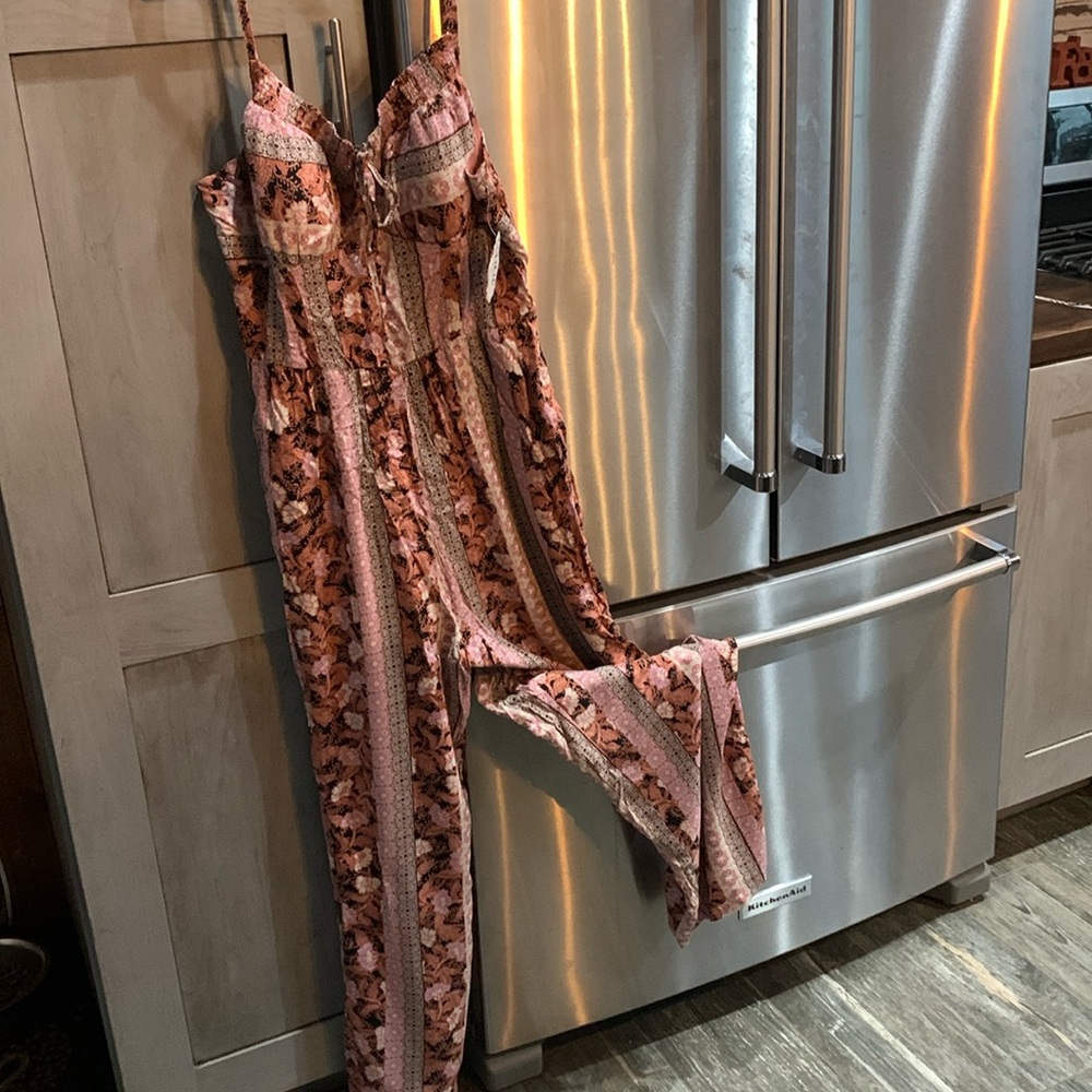 AUW Pink Floral Striped Jumpsuit